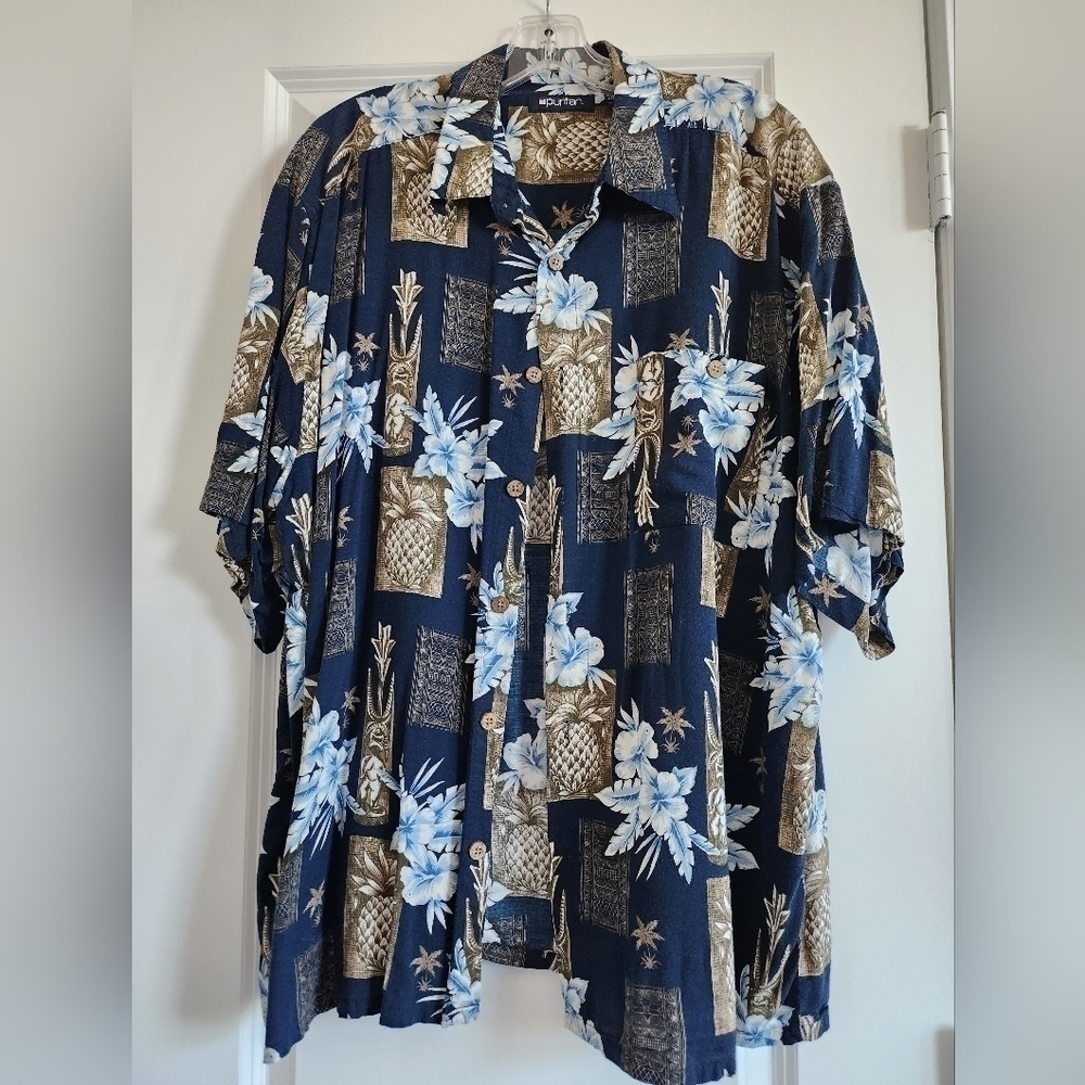 ❤️ 3 For 15 Puritan mens lightweight blue Hawaiian shirt size X-Large